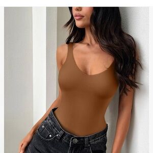 Pumiey XL NWOT MOCHA BROWN V NECK & BACK THONG SNAP BODYSUIT